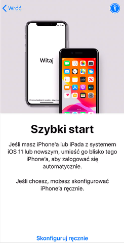 Ekran konfiguracji iPhone szybki start