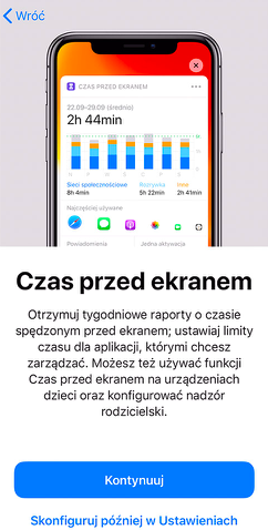 Ekran konfiguracji iPhone czas przed ekranem