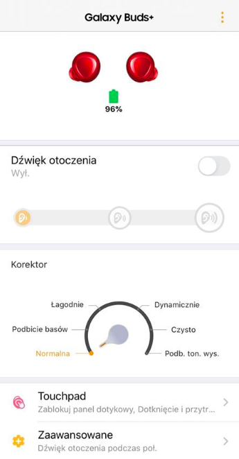 Menu słuchawek Samsung Galaxy Buds+