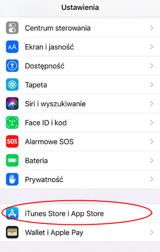 Menu smartfona Apple ustawienia płatności