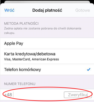 Menu smartfona Apple ustawienia płatności