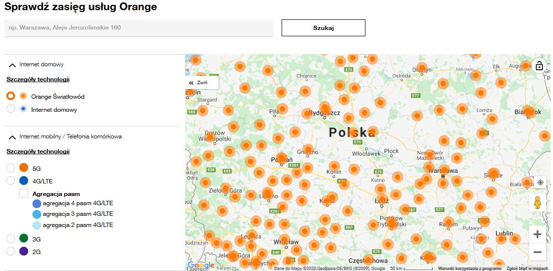 mapa światłowodu Orange