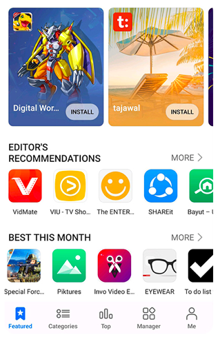 Widok menu sklepu z aplikacjami AppGallery