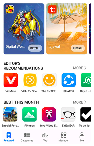 Widok menu sklepu z aplikacjami App Gallery