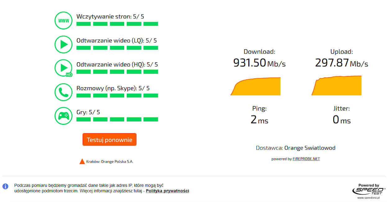 Screen ze speedtestu Orange