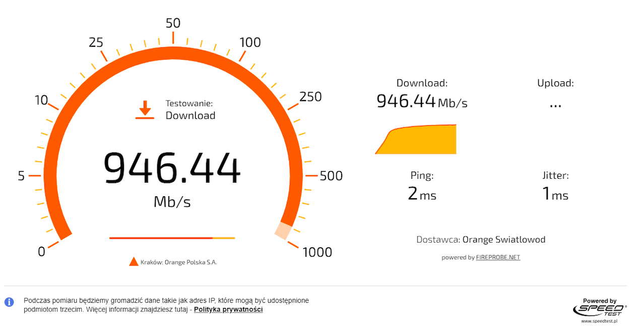 Screen ze speedtestu Orange