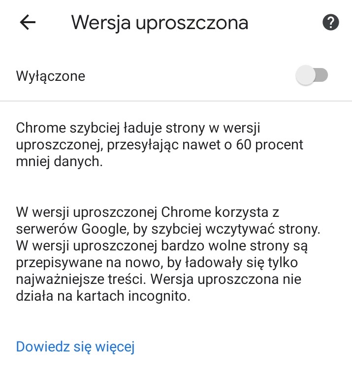 Informacje o uproszczonej wersji Chrome