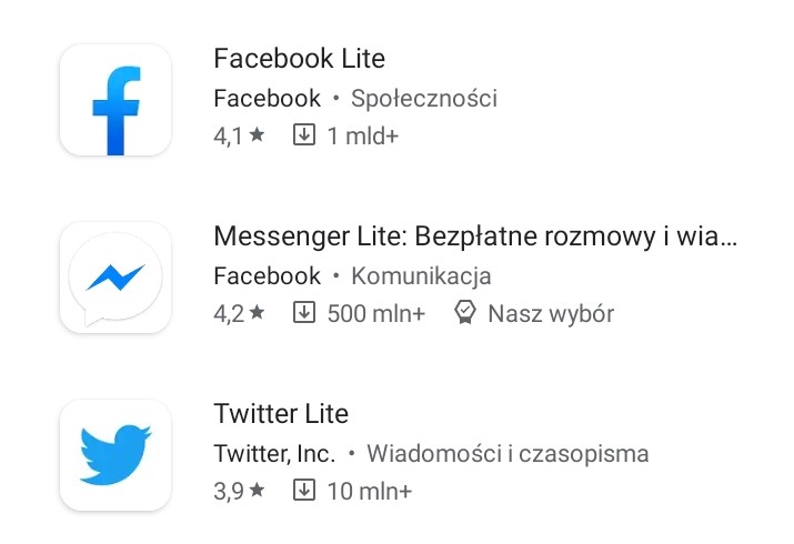 aplikacje w wersji lite