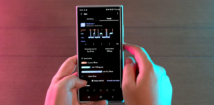 rejestr snu w aplikacji Samsung