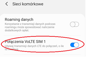 screen z ustawień telefonu