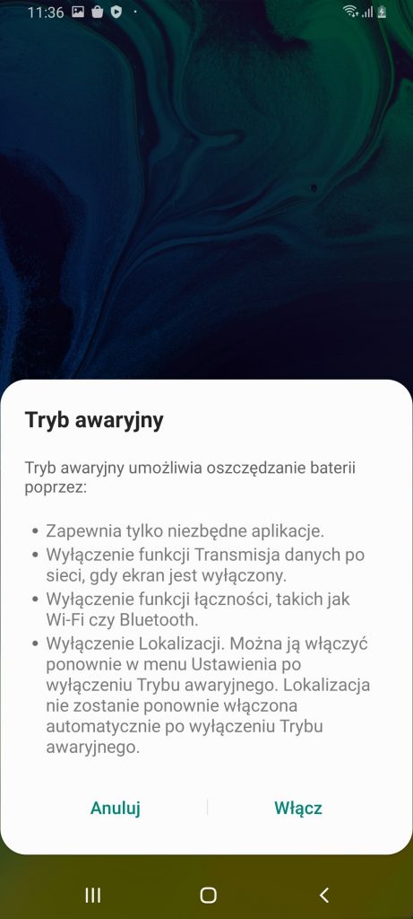 Ekran trybu awaryjnego Android Samsung