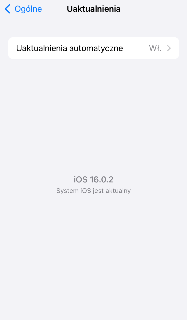 Okno aktualizacji systemu iOS