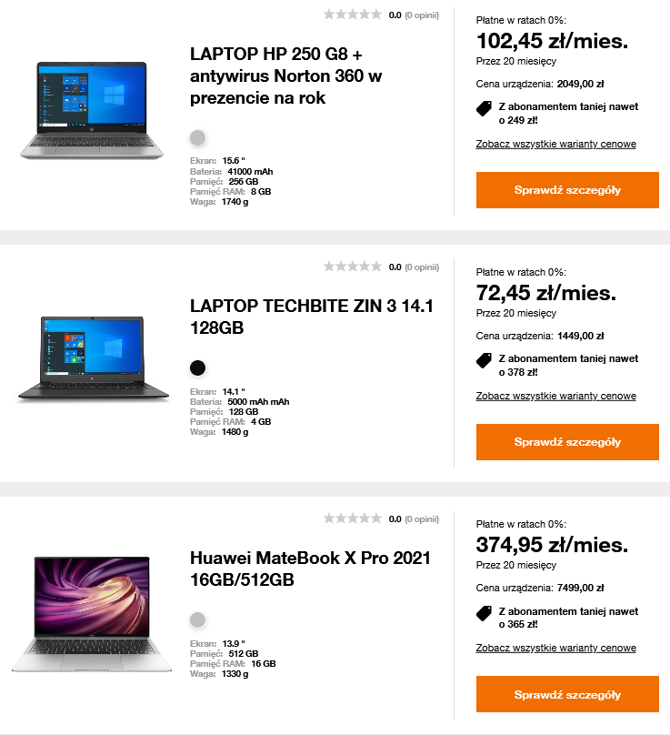 laptopy w sklepie Orange