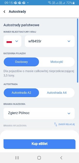 Autostrady nr rejestracyjny
