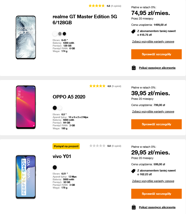 smartfony vivo, oppo, realme