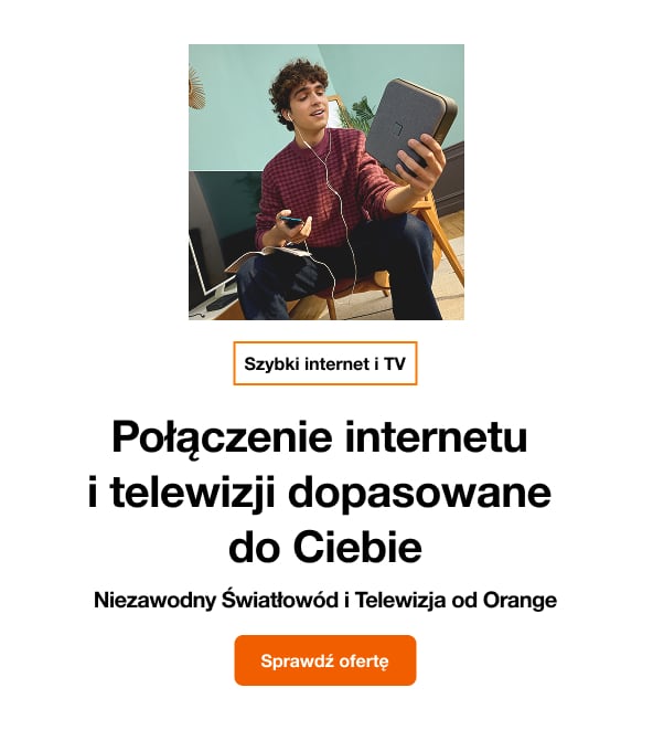 Pionowy baner z linkiem do oferty światłowodu i telewizji dla osób szukających połączonych rozwiązań.