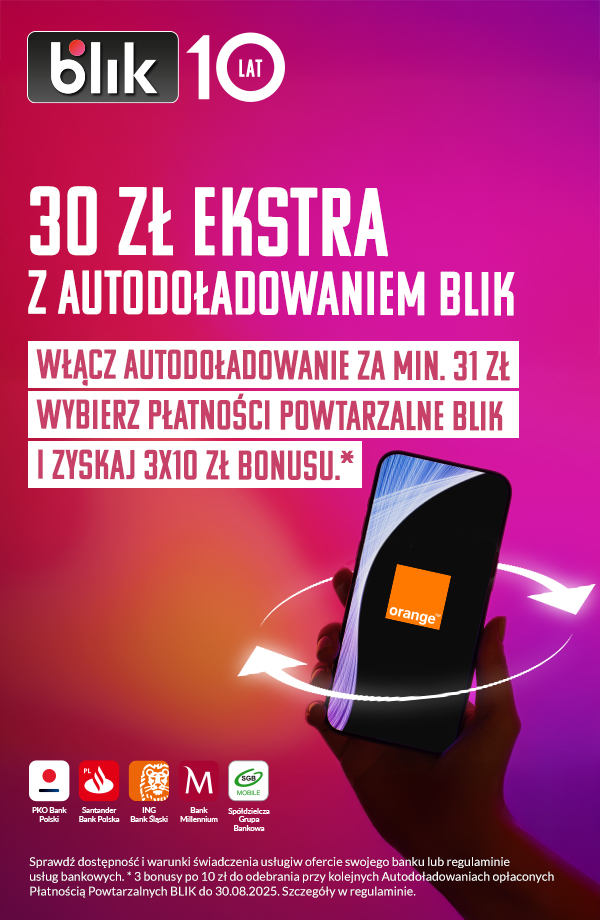 Autodoładowanie Orange teraz z promocją BLIK.